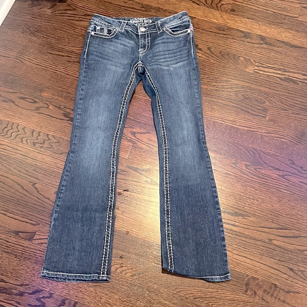 Paisley Sky Jeans low rise bootcut stitch flap